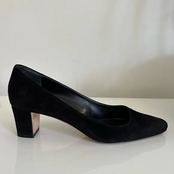 MANOLO BLAHNIK Pumps Block Heels Black Suede Women’s EU:38/US:8