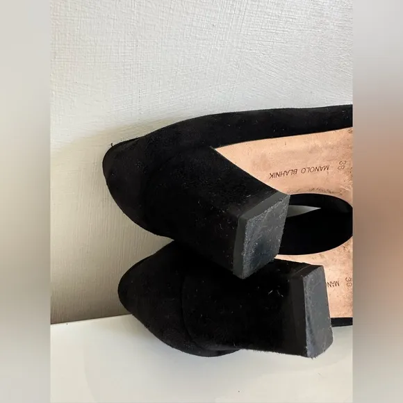 MANOLO BLAHNIK Pumps Block Heels Black Suede Women’s EU:38/US:8