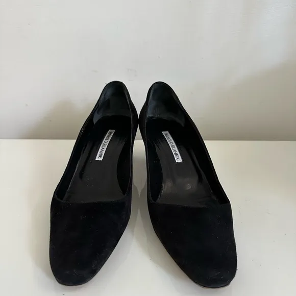 MANOLO BLAHNIK Pumps Block Heels Black Suede Women’s EU:38/US:8