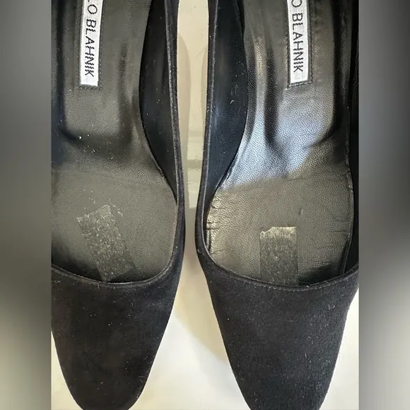 MANOLO BLAHNIK Pumps Block Heels Black Suede Women’s EU:38/US:8