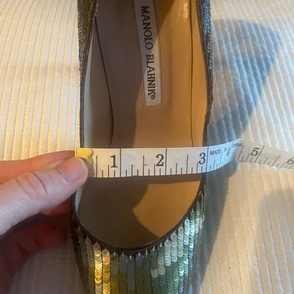 Manolo Blahnik Sequin Camouflage Pattern Heels, Size 38.5