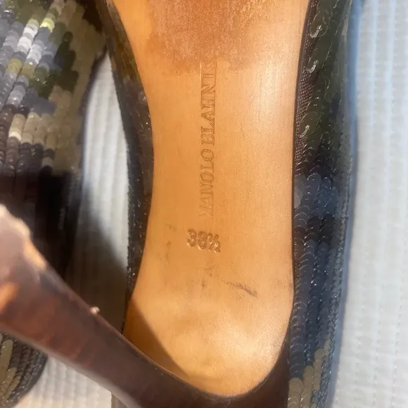 Manolo Blahnik Sequin Camouflage Pattern Heels, Size 38.5