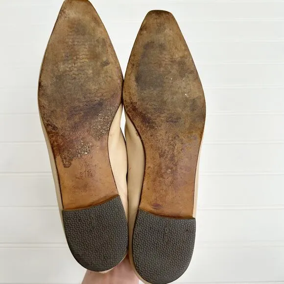 Manolo Blahnik Vintage Flats Ballet Nude Tan Leather Square Toe Ballerimu 37.5