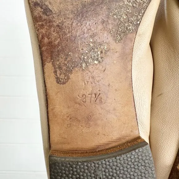 Manolo Blahnik Vintage Flats Ballet Nude Tan Leather Square Toe Ballerimu 37.5