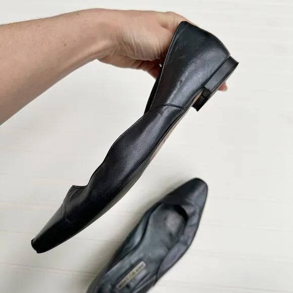 Manolo Blahnik Vintage Leather Flat Shoes Gunmetal Black Almond Toe 39