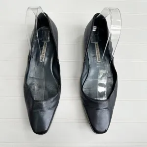 Manolo Blahnik Vintage Leather Flat Shoes Gunmetal Black Almond Toe 39