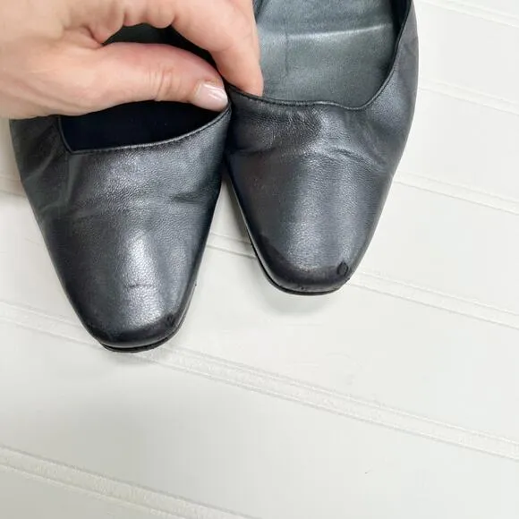 Manolo Blahnik Vintage Leather Flat Shoes Gunmetal Black Almond Toe 39