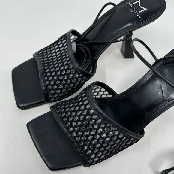 Marc Fisher Dallyn Blk Leather Ankle Strap Slide Sandals NEW Size 6.5 MSRP $150