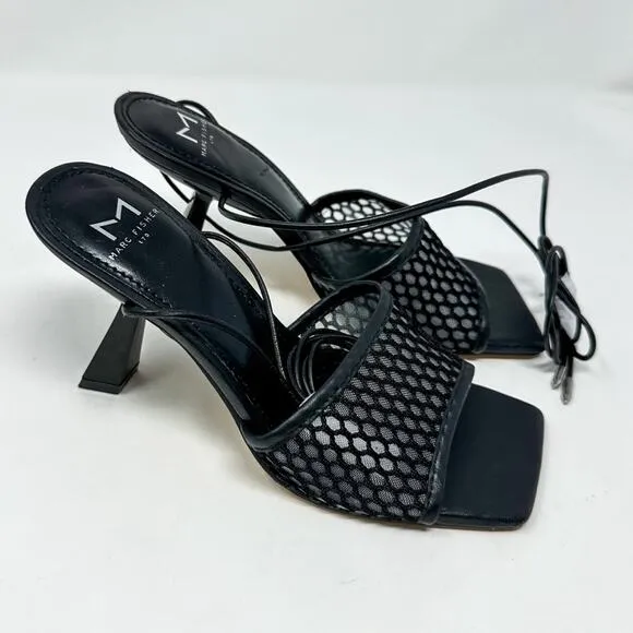 Marc Fisher Dallyn Blk Leather Ankle Strap Slide Sandals NEW Size 6.5 MSRP $150