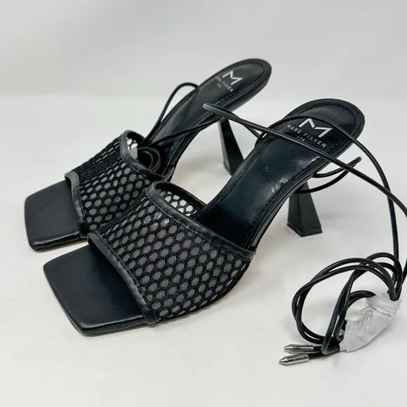 Marc Fisher Dallyn Blk Leather Ankle Strap Slide Sandals NEW Size 6.5 MSRP $150
