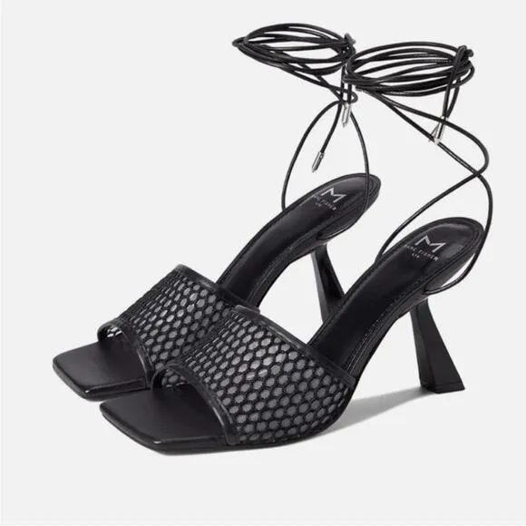 Marc Fisher Dallyn Blk Leather Ankle Strap Slide Sandals NEW Size 6.5 MSRP $150