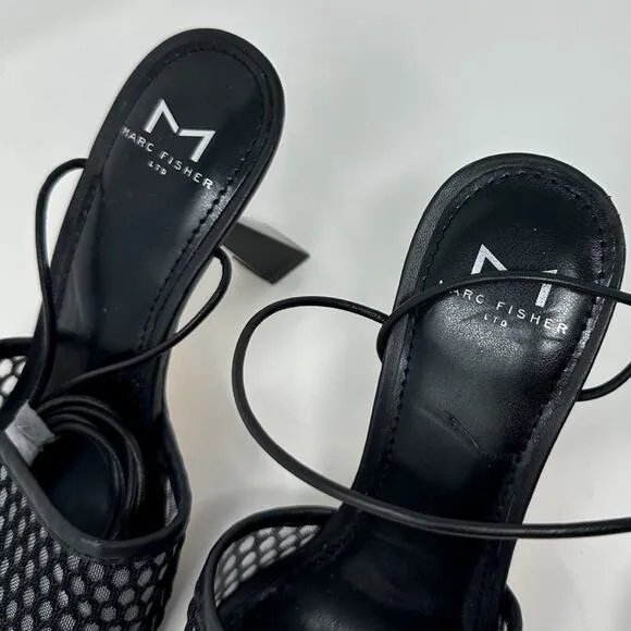 Marc Fisher Dallyn Blk Leather Ankle Strap Slide Sandals NEW Size 6.5 MSRP $150