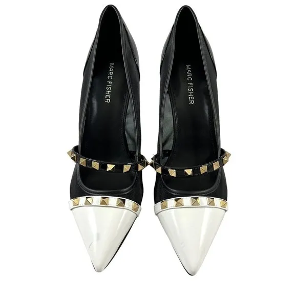 Marc Fisher Hadama 9M Black &amp; White Studded Spectator Pumps Shoes High Heels NEW