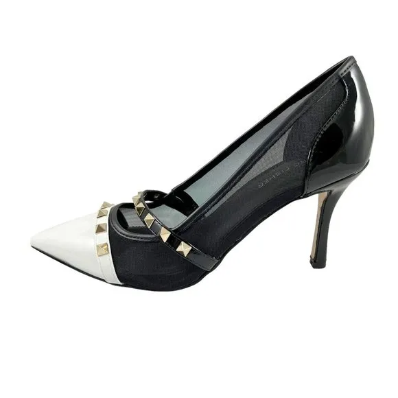 Marc Fisher Hadama 9M Black &amp; White Studded Spectator Pumps Shoes High Heels NEW
