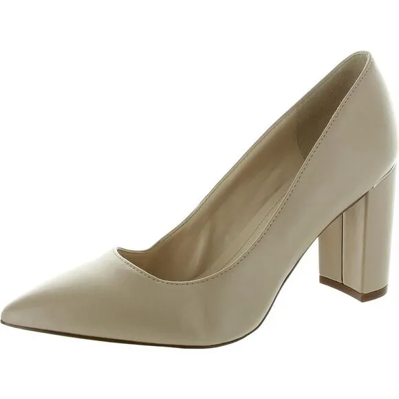Marc Fisher Womens Viviene Beige Leather Pointed Toe Slip On Pumps Shoes New