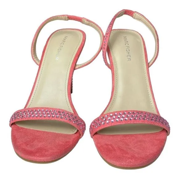 Marc Fisher Women's Pink Open Toe Rhinestone Embellished Heel Sandals Size 9