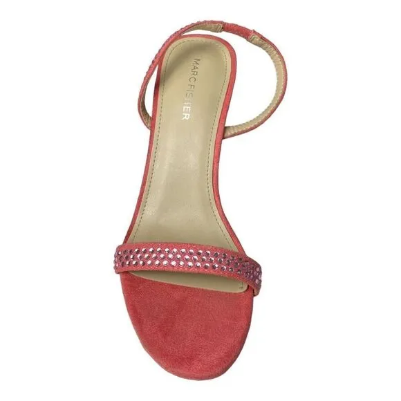 Marc Fisher Women's Pink Open Toe Rhinestone Embellished Heel Sandals Size 9