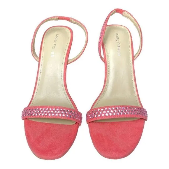 Marc Fisher Women's Pink Open Toe Rhinestone Embellished Heel Sandals Size 9