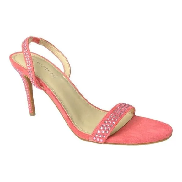 Marc Fisher Women's Pink Open Toe Rhinestone Embellished Heel Sandals Size 9