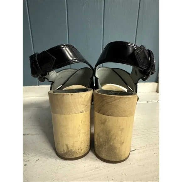 Marc Jacobs Black Studded Platform Sandals Wooden Clogs 36.5 Women's 6-6.5