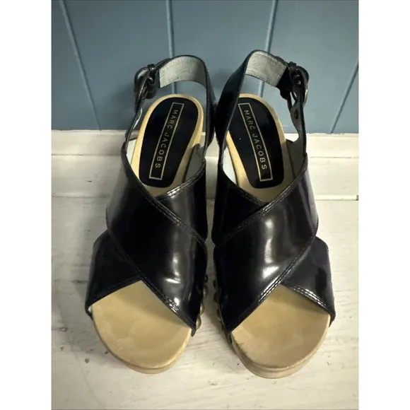 Marc Jacobs Black Studded Platform Sandals Wooden Clogs 36.5 Women's 6-6.5