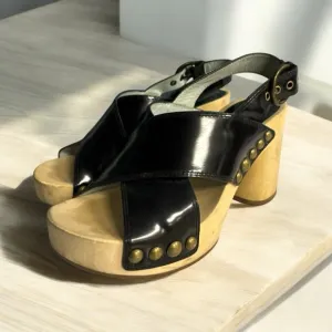 Marc Jacobs Black Studded Platform Sandals Wooden Clogs 36.5 Women's 6-6.5