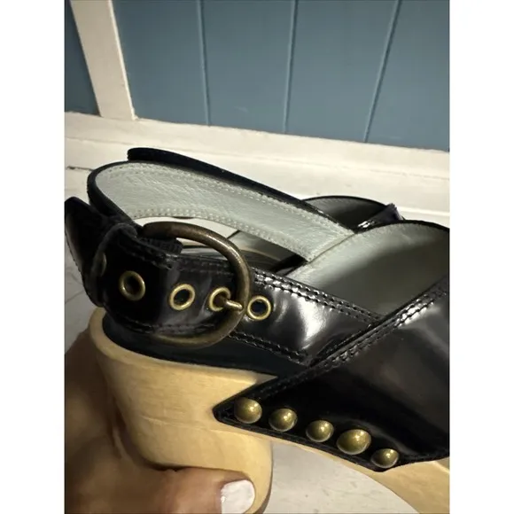 Marc Jacobs Black Studded Platform Sandals Wooden Clogs 36.5 Women's 6-6.5