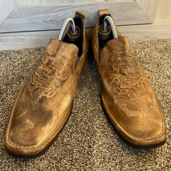 Mark Nason Rock Never Dies Brown Distressed Leather Loafers Shoes Size 10.5