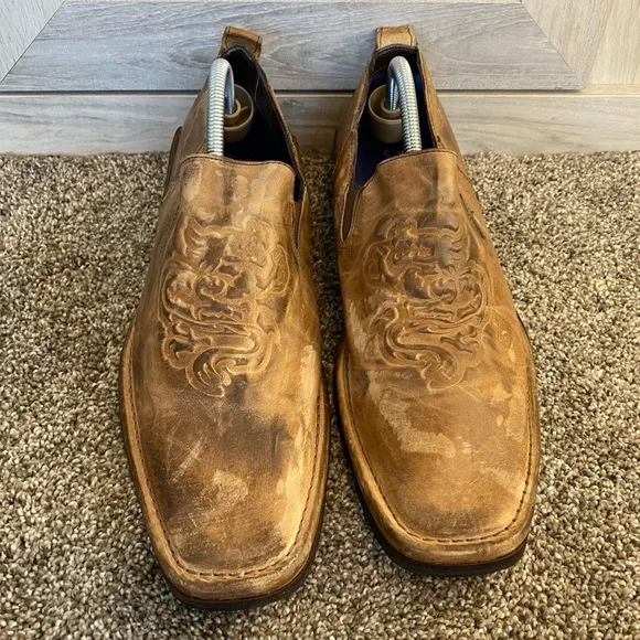 Mark Nason Rock Never Dies Brown Distressed Leather Loafers Shoes Size 10.5