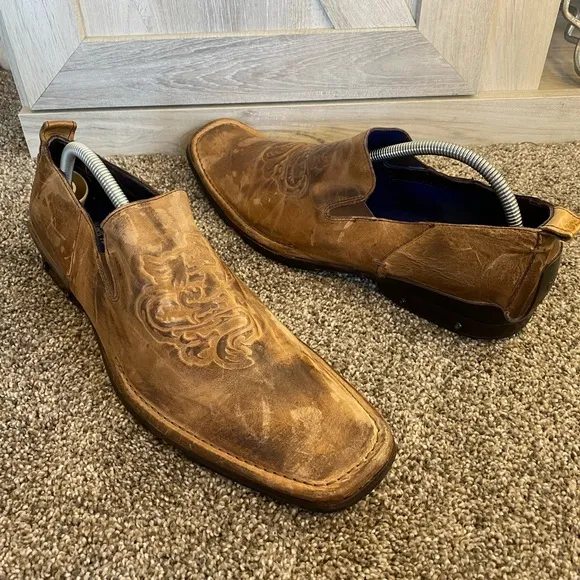 Mark Nason Rock Never Dies Brown Distressed Leather Loafers Shoes Size 10.5