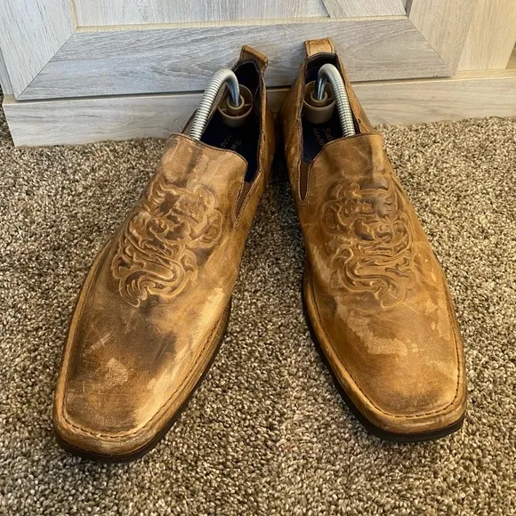 Mark Nason Rock Never Dies Brown Distressed Leather Loafers Shoes Size 10.5