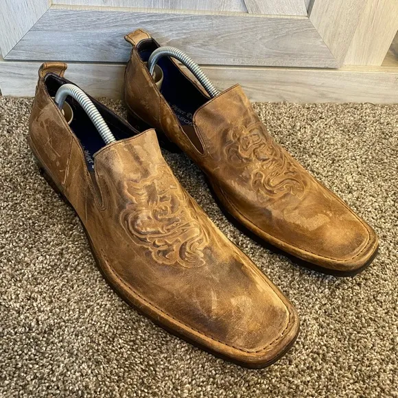 Mark Nason Rock Never Dies Brown Distressed Leather Loafers Shoes Size 10.5