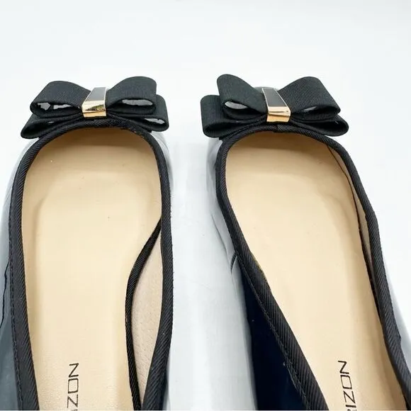 Maud Frizon Women's Black Patent Leather Ballet Flats W/Enamel Accent w/ Bow 6.5