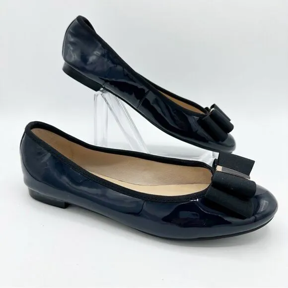 Maud Frizon Women's Black Patent Leather Ballet Flats W/Enamel Accent w/ Bow 6.5
