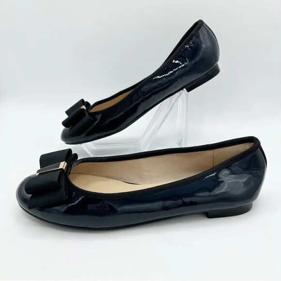 Maud Frizon Women's Black Patent Leather Ballet Flats W/Enamel Accent w/ Bow 6.5