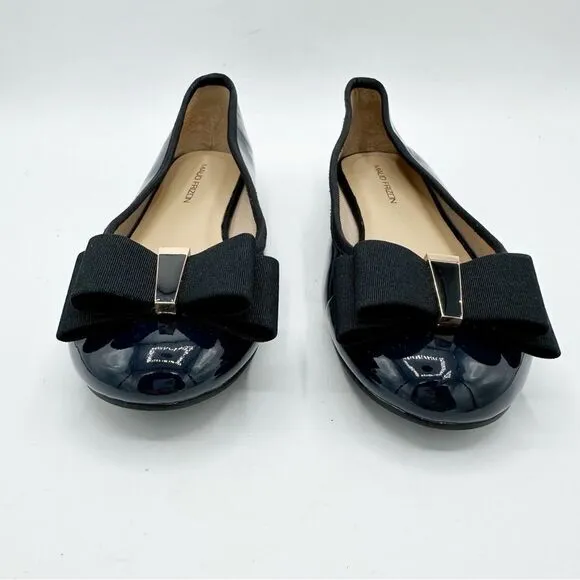 Maud Frizon Women's Black Patent Leather Ballet Flats W/Enamel Accent w/ Bow 6.5