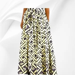 Maxi Skirt - Ankara - Geometric Pattern - Cream &amp; Purple