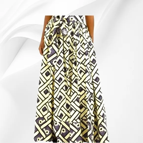 Maxi Skirt - Ankara - Geometric Pattern - Cream &amp; Purple