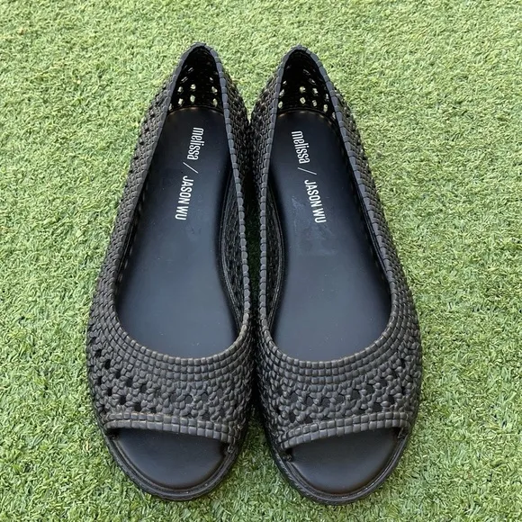 Melissa x jason Wu Black Woven Open Toe Shoes Preowned summer condition casual 7