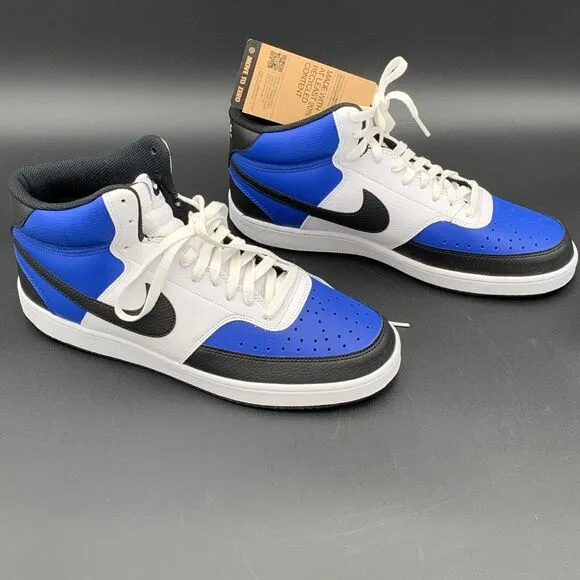 Men Nike Court Vision Mid Next Nature AF Shoes White/Game Royal/Black Size 11.5