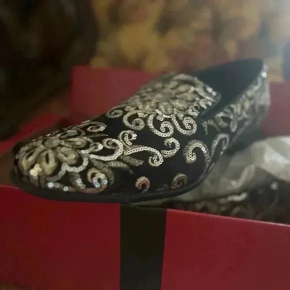 MENS AMALI GOLD SEQUINS SHOES BLACK SZ 10.5 NIB