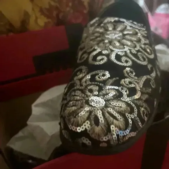 MENS AMALI GOLD SEQUINS SHOES BLACK SZ 10.5 NIB