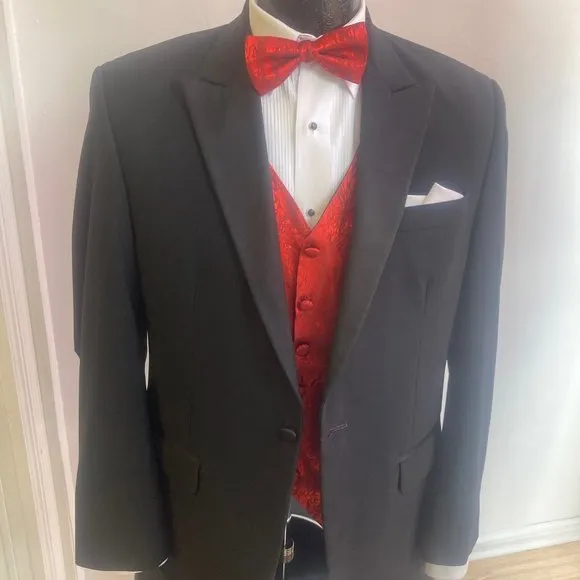 Men's Jean Ives Black Tuxedo Single Button Jacket -Weddings Affordable Tux-Prom