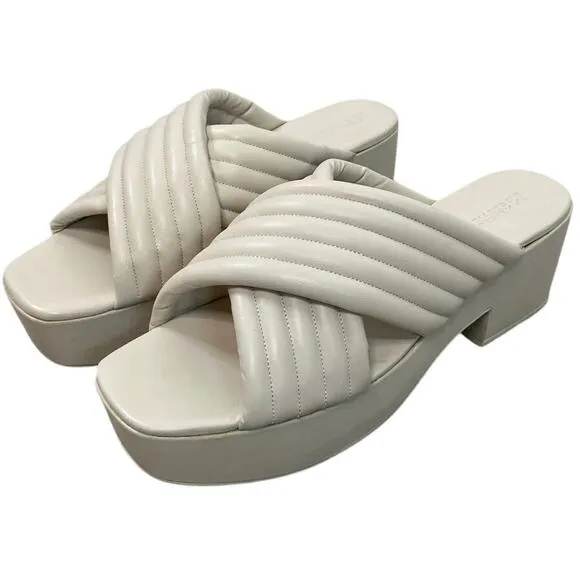 Mercedes Castillo Veronica Leather Crisscross Platform Sandals Linen Sz 11/ EU41