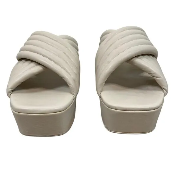Mercedes Castillo Veronica Leather Crisscross Platform Sandals Linen Sz 11/ EU41