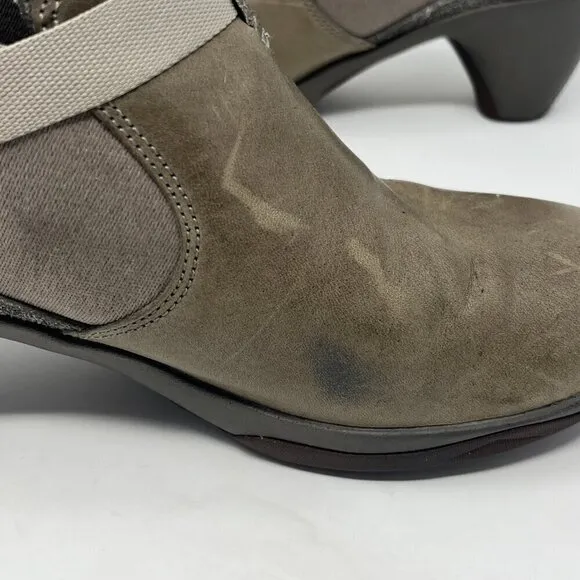 Merrell Evera Rush leather ankle booties women grey green heeled 7.5