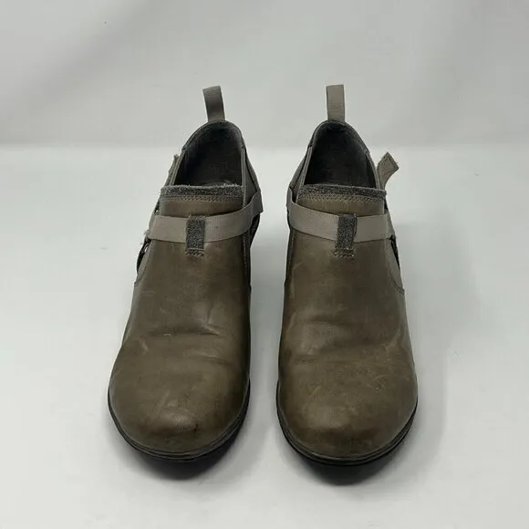 Merrell Evera Rush leather ankle booties women grey green heeled 7.5