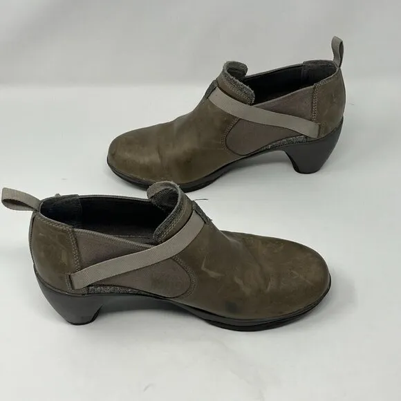 Merrell Evera Rush leather ankle booties women grey green heeled 7.5