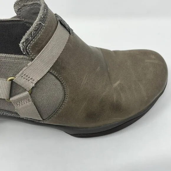 Merrell Evera Rush leather ankle booties women grey green heeled 7.5