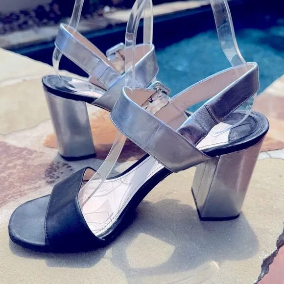 Metallic silver and Black Prada heels; totally restored Sz 37